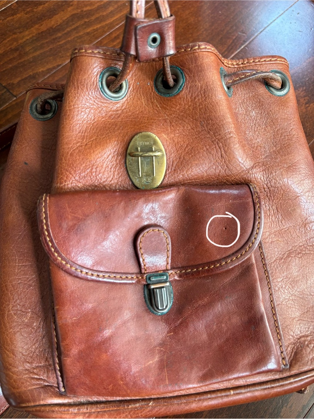 Vintage La Sella Roma Italian Leather Small Backpack Satchel, Drawstring Flap - Picture 15 of 16
